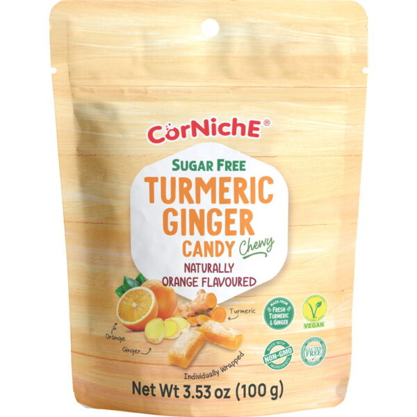 CORNICHE Sugar Free Turmeric Ginger Candy Orange Flavoured 100g